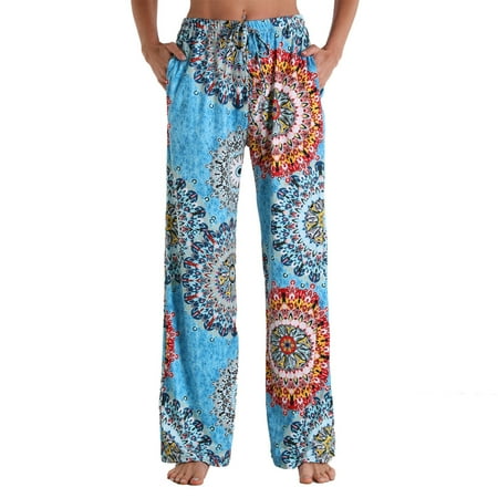 

Women s Comfy Casual Pajama Pants Floral Print Drawstring Pocketed Palazzo Lounge Pants Wide Leg Loose