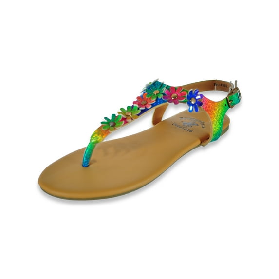 Beverly Hills Polo Club Girls' Rainbow T-Strap Sandals - multi, 9 toddler