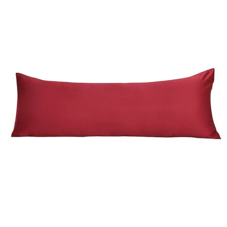 PiccoCasa 1 Pc Satin Body Pillow Cover Cases Silky Long Pillowcases for Women King Wine Red