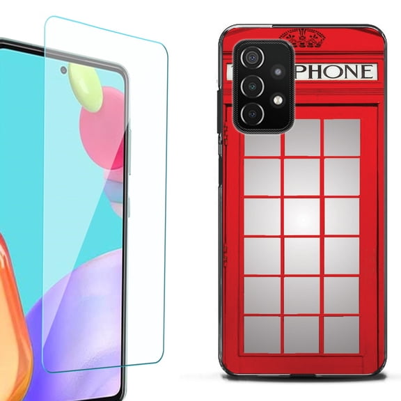 Slim-Fit Flexible TPU Gel Phone Case (black) for Samsung Galaxy A52 5G, with Tempered Glass Screen Protector, by OneToughShield ® - Phone Booth Red