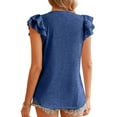 thumbnail image 4 of Mittory Women's Summer Basic Tops Trendy Casual Ruffle Short Sleeve V Neck Plain T Shirts Blouses, 4 of 7