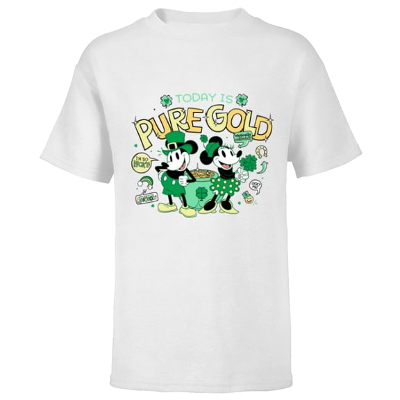 Disney Mickey & Minnie Pure Gold St Patrick’s Day Retro - Short Sleeve T-Shirt for Kids - Customized-White