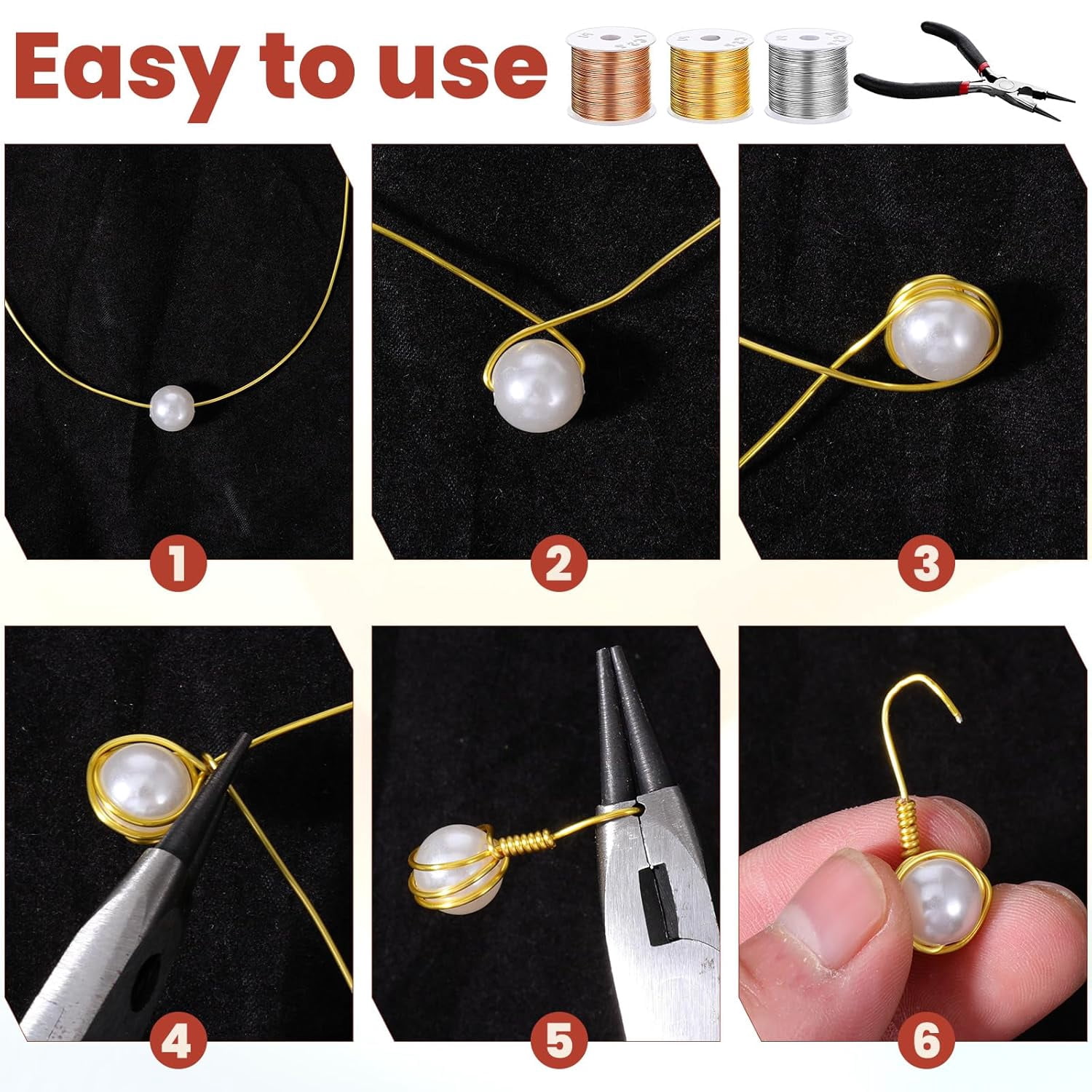 3 Rolls 20 Gauge Wire for Jewelry Making with Pliers, Tarnish Resistant Copper Beading Wire, Bendable Metal Wires for Crafts, DIY Craft Making, 22m per Roll, Gold/Silver/KC Gold