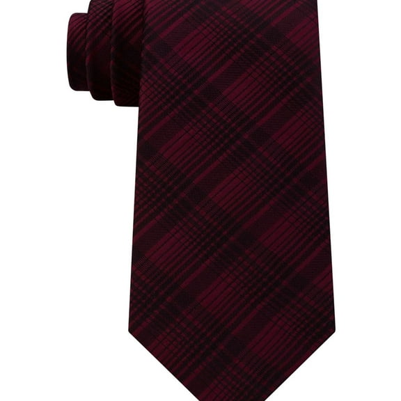 Kenneth Cole Mens Tonal Plaid Self-tied Necktie, Red, One Size
