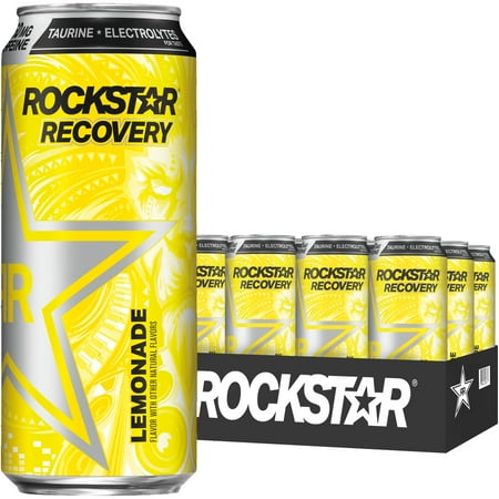 Rockstar Energy Drink with Caffeine Taurine and Electrolytes, Recovery Lemonade, 16oz (12 Pack) (Packaging May Vary)