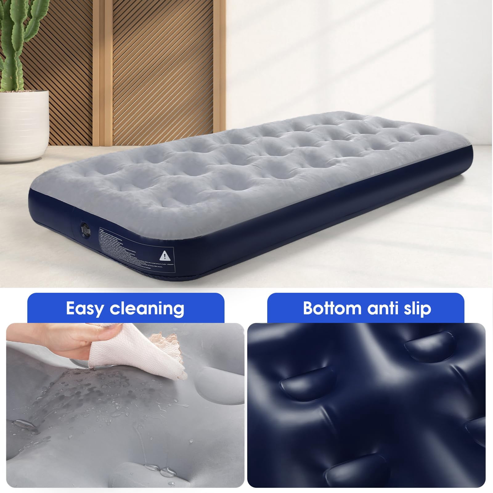 QDH Camping Air Mattress Inflatable Air Bed Flocked Surface Travel Bed Sleeping Pad Air Bed for Outdoor Camping Tent Guest Travelling