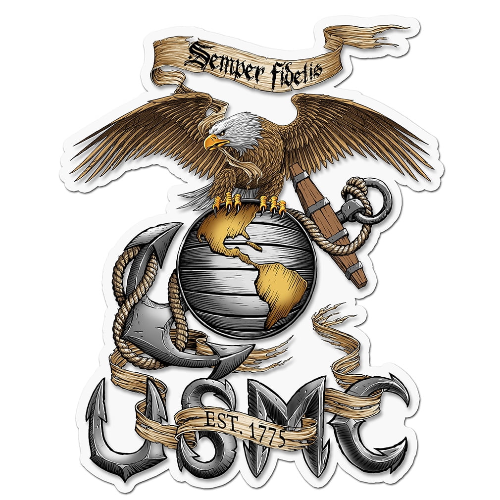 6 X 5.75 Eagle Globe & Anchor White Usmc Car Decal Window Stickers Marine Corps 