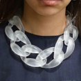 thumbnail image 3 of Women's Acrylic Chunky Resin Necklace, Vintage Bohemian Frosted Plastic Cuban Link Chain Choker--green-Model code 30411 green, 3 of 4
