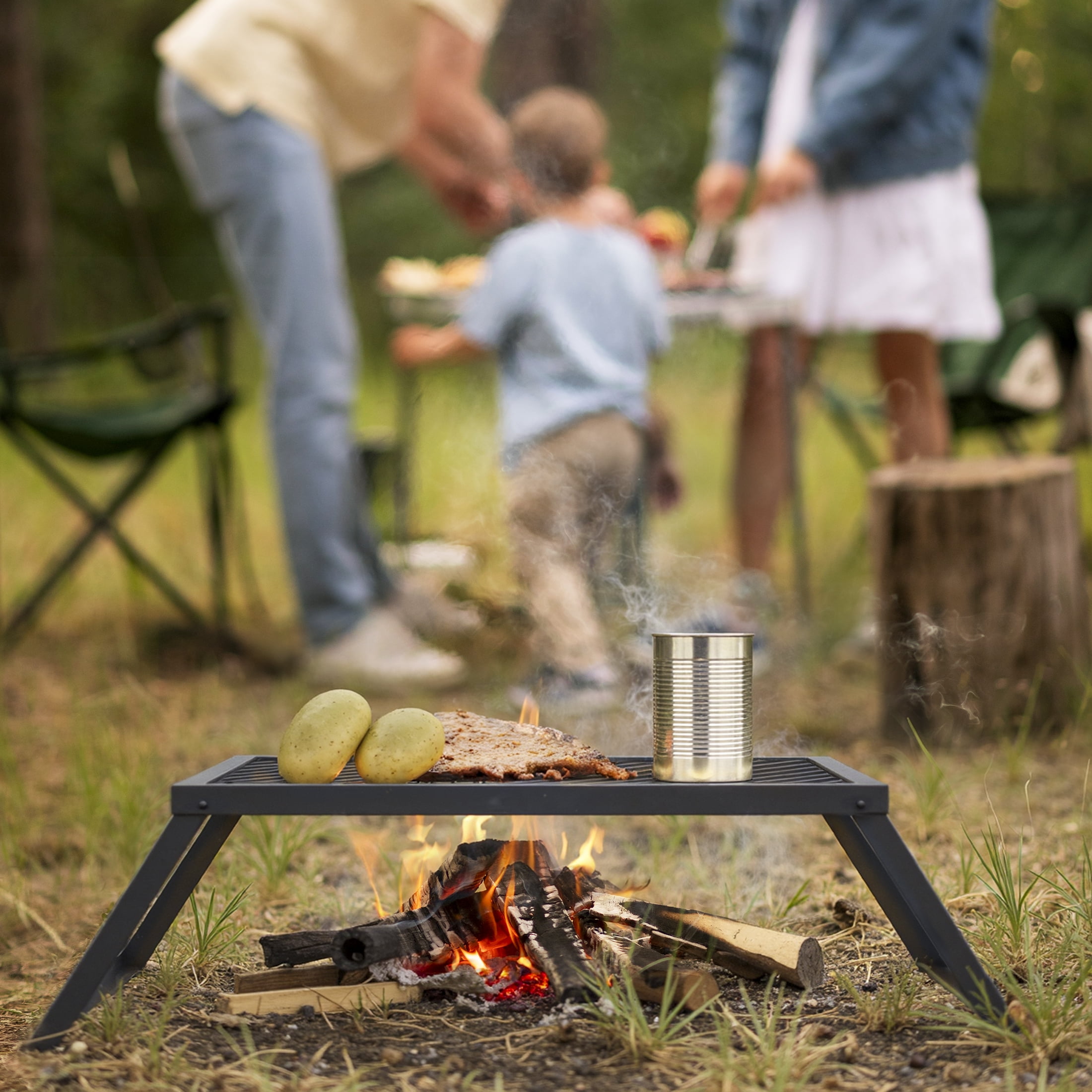 Ozark Trail 24" x 16" Carbon Steel Heavy-Duty Foldable Campfire Cooking Grill, Black