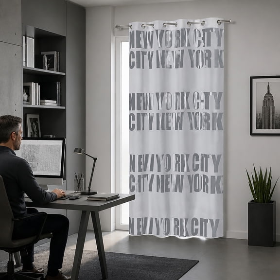 Evideco Blackout Window Curtain Panel Design NEW YORK CITY with Grommets Silver