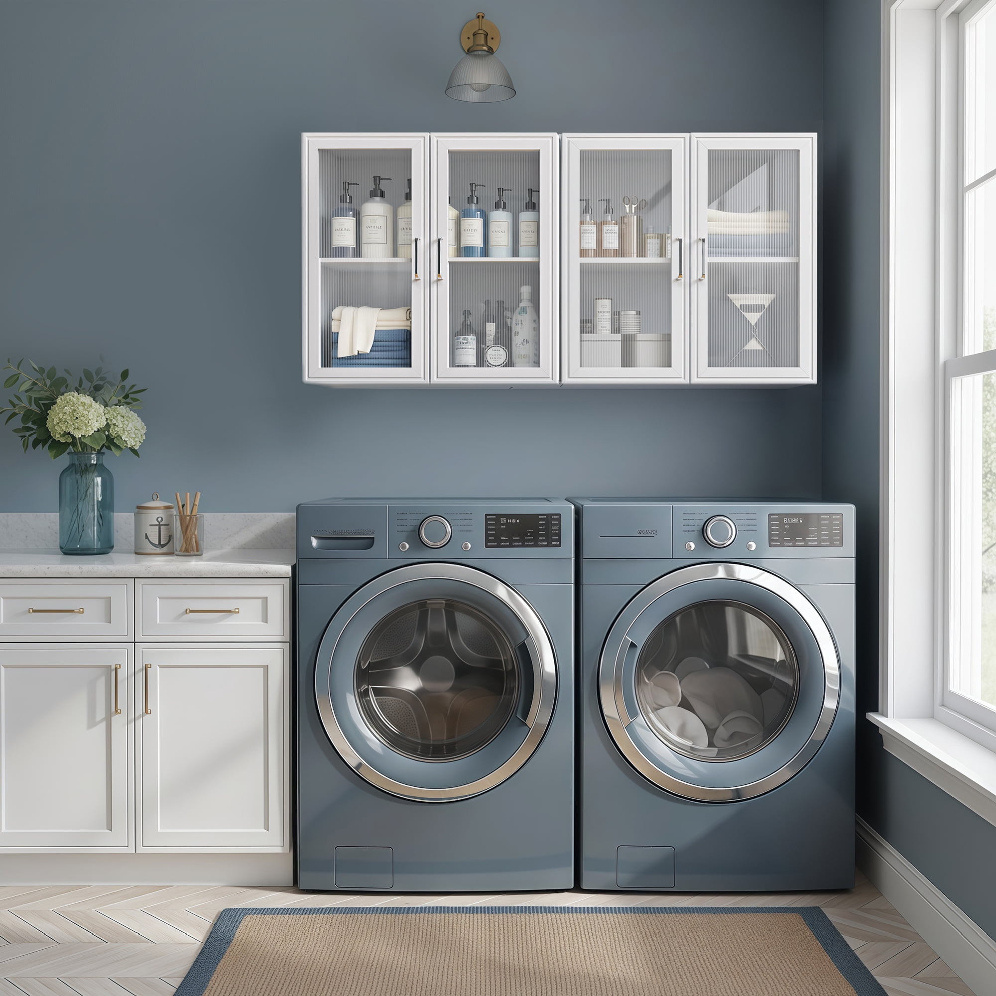 24"W Bathroom Wall Cabinet with Acrylic Glass Doors, Kitchen Wall Cabinets with Adjustable Shelf, Medicine Wall Cabinet, Laundry Room Wall Mounted Cabinet