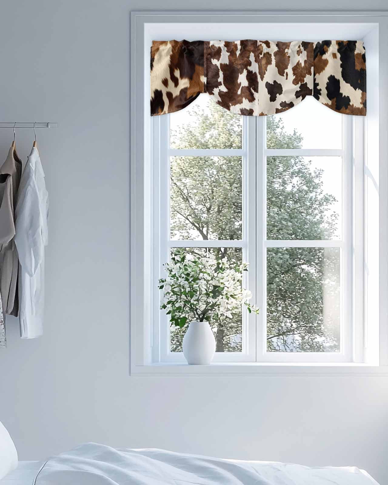 Cowhide Tie Up Valances Curtain, Adjustable Kitchen Cow Skin Texture Valances for Windows Decor, Rod Pocket Short Curtains Set for Bedroom/Bathroom, 60"x18"