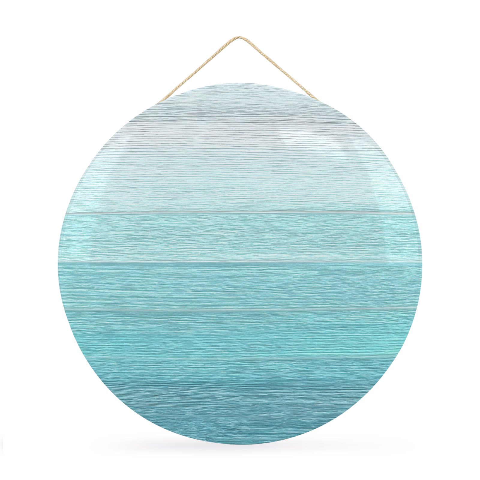 Welcome Sign Front Door Decorations Teal Blue Summer Round Wall Art Outdoor Metal Wreaths Farmhouse Beach Blue Wooden Seasonal Hanging Sign for Home Porch Decor Warming Gift 12 In