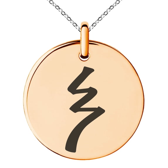 Stainless Steel Reiki Raku Completion Engraved Small Medallion Circle Charm Pendant Necklace