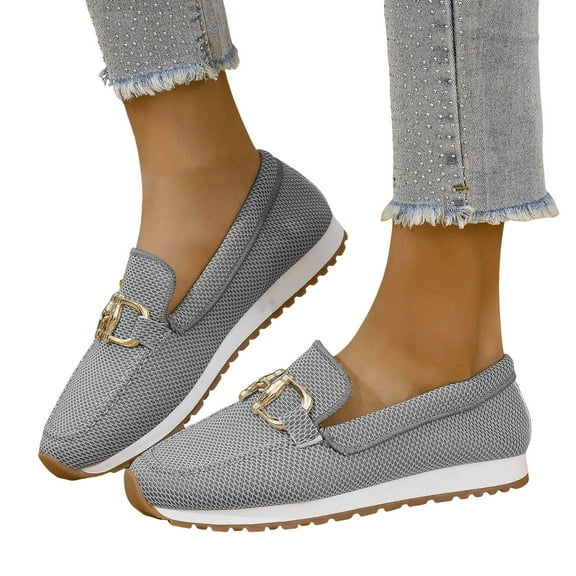 Women's Classic Slip on Penny Loafers Walking Shoes Soft Breathable Mesh Platform Casual Flats Dress Shoes