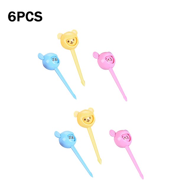 6pcs Tenedor de Frutas Mini Cartoon Children Toothpick Prod Plastic Decorative Lunch Box Accessory Inevent HA000436-00