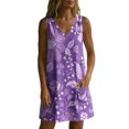 thumbnail image 6 of QUNYINEY Womens Sundresses Casual A Line Mini Floral Sleeveless Tank Dress Loose Fit V Neck with Pockets Beach Dresses, 6 of 7