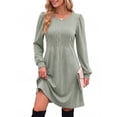 thumbnail image 3 of MOYIKO Long Sleeve Fall Dresses for Women Pleated Crew Neck Dress Casual Fashion Dresses with Pockets, 3 of 7