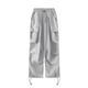 thumbnail image 4 of Pantalones cargo holgados para mujer: cordón, pantalones anchos y sueltos de color liso, poliéster, estilo urbano, informal/para el día a día/verano., 4 of 4