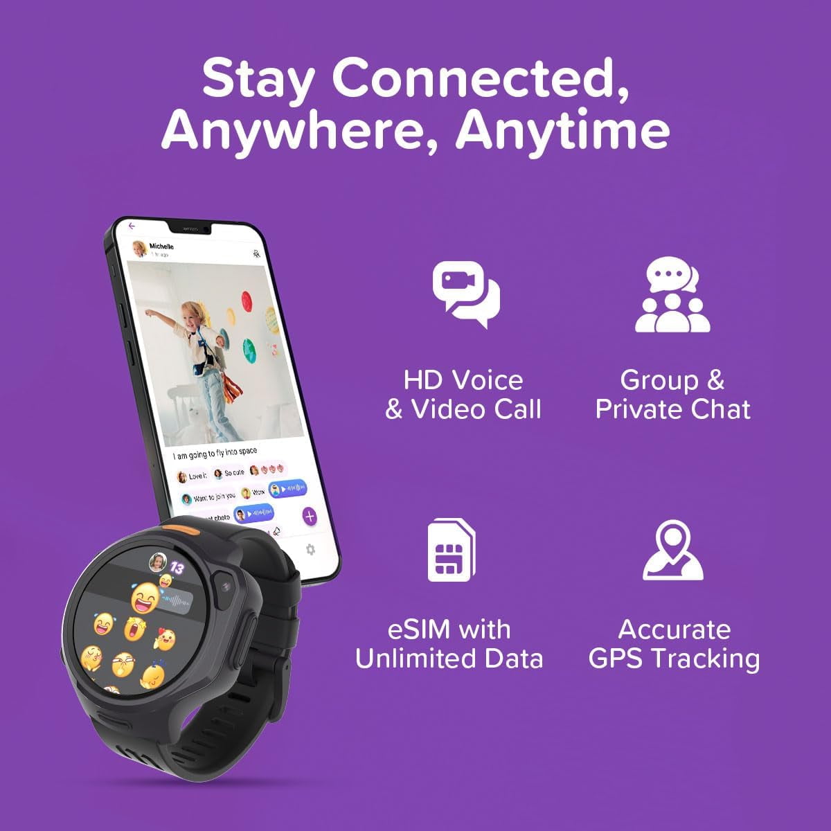 myFirst Fone R2 (Mixed Berries) - Kids Smartwatch Phone: GPS Safety, Video Call, SOS, eSIM, Care Call (Ages 5-12)