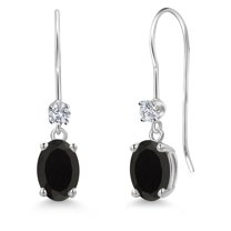 Gem Stone King 14K White Gold Black Onyx and Lab Grown Diamond Earrings for Women | 1.53 Cttw | Gemstone December Birthstone | Oval 7X5MM