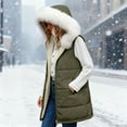 thumbnail image 4 of Long Puffer Vest for Women Fleece Lined Hooded Sleeveless Solid Padded Outerwear Jacket with Pockets Army Green M, 4 of 9
