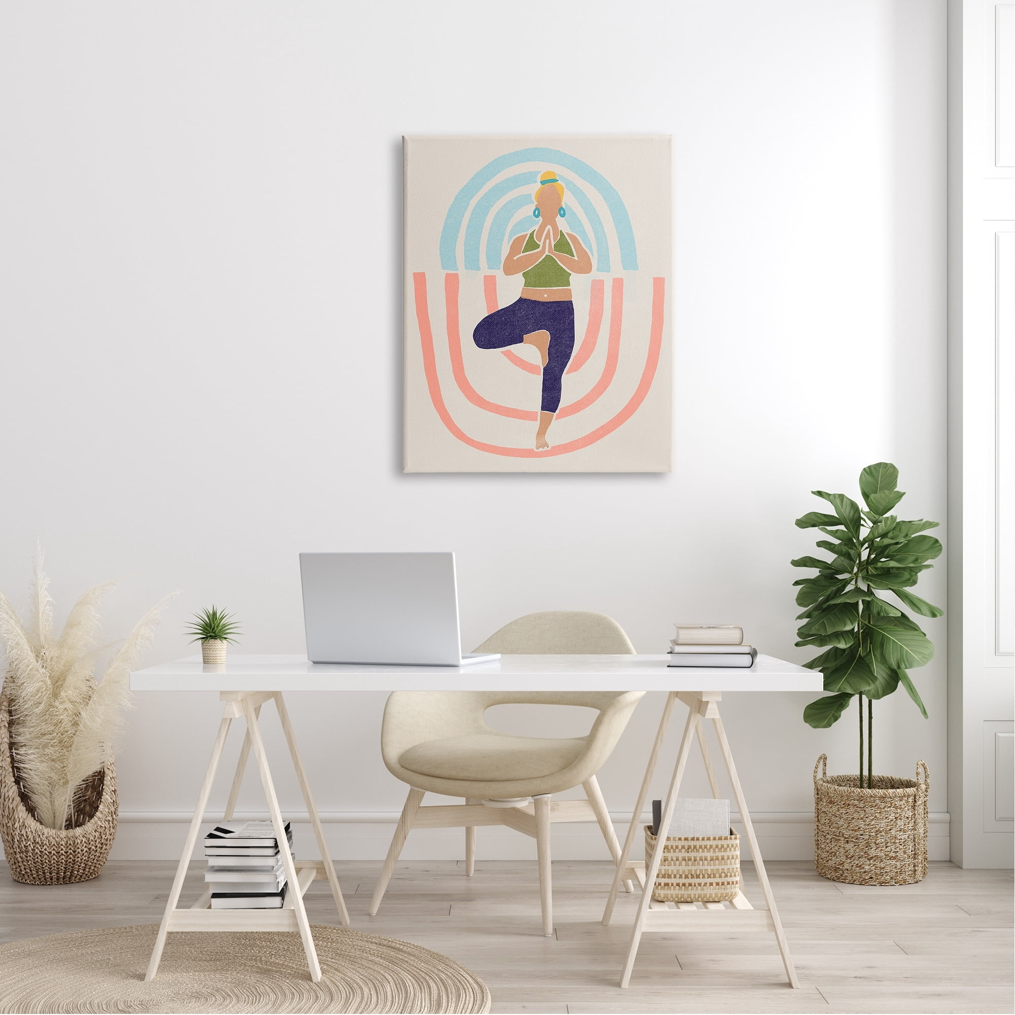 Stupell Industries Minimal Yoga Exercise Person Pink Blue Pattern Graphic Art Gallery-Wrapped Canvas Print Wall Art, 30x40, by June Erica Vess