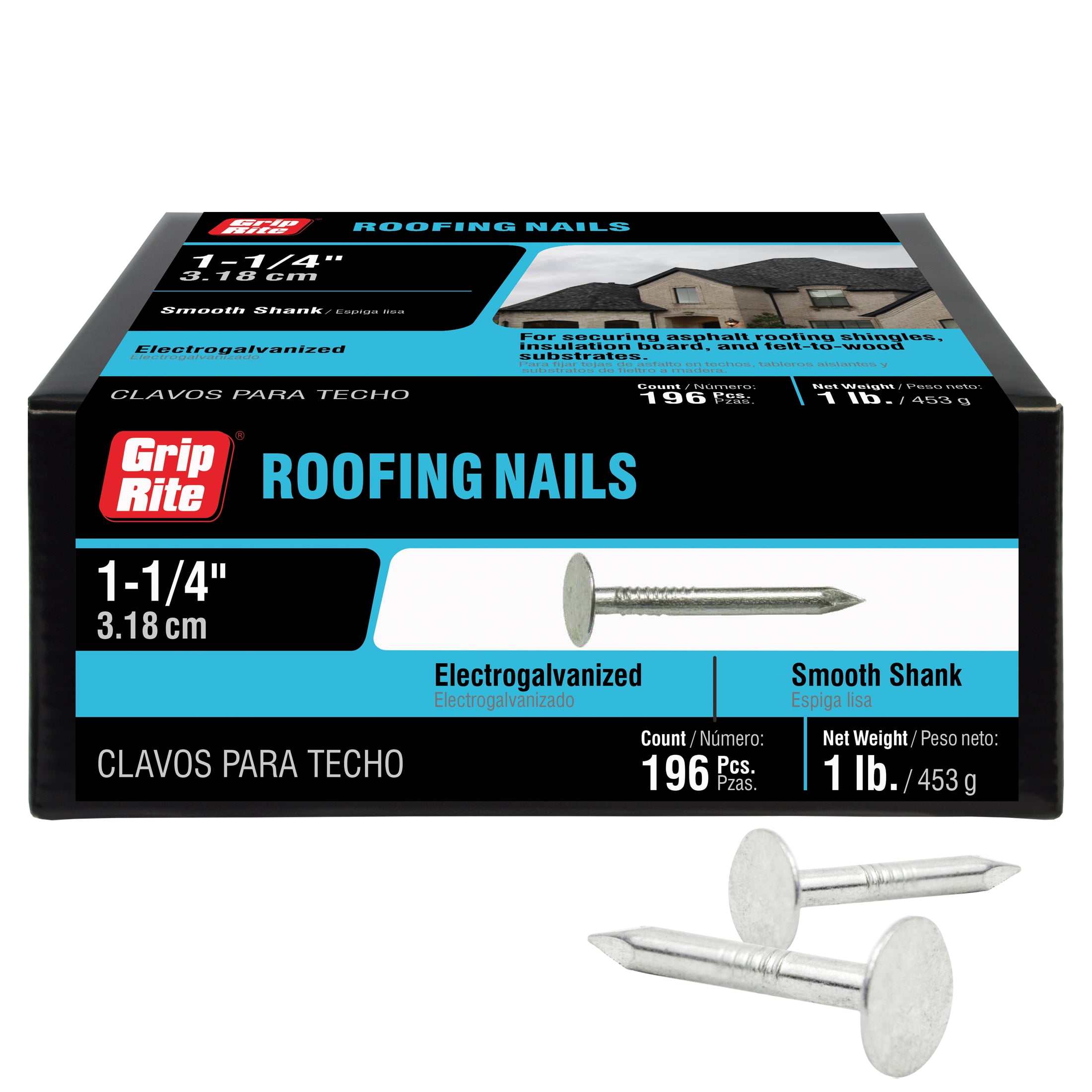 (3 pack) Grip-Rite #11 x 1-1/4 in. Electro Galvanized Roofing Nails 1lb.