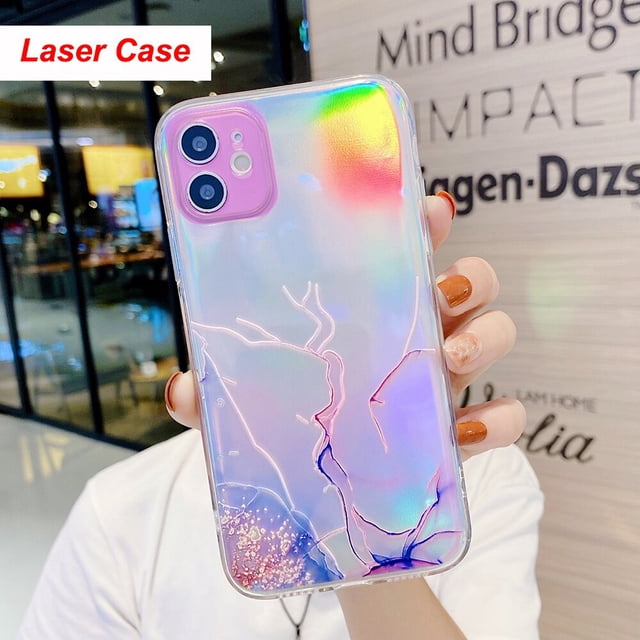 Para iPhone 14 13 12 11 Pro Max Mini XS X XR 7 8 Plus SE3 2020 Funda IMD Laser Bling Marble Funda transparente suave Funda Carcasa Coque Tan Jianjun unisex