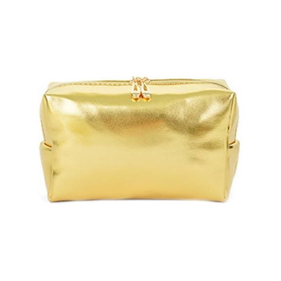 UNTERING Cosmetic Bag Handheld Gold Makeup Bag Handy Pu Leather Makeup Pouch Cosmetic Travel Organizer Versatile Storage Bag For Daily Use
