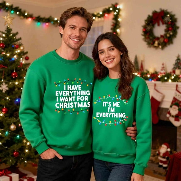 Christmas Couples Sweatshirts Holiday His and Her Sweatshirts Matching Xmas Outfits Long Sleeve Funny Vacation Shirts Green, 3XL