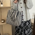 thumbnail image 6 of Lusa Striped Canvas Tote Bags for Women Simple and Stylish Color Blocking Large Capacity Handbags for Everyday Use Durable Spacious Carryall Shoulder Bag for Shopping Travel Navy One Size, 6 of 7