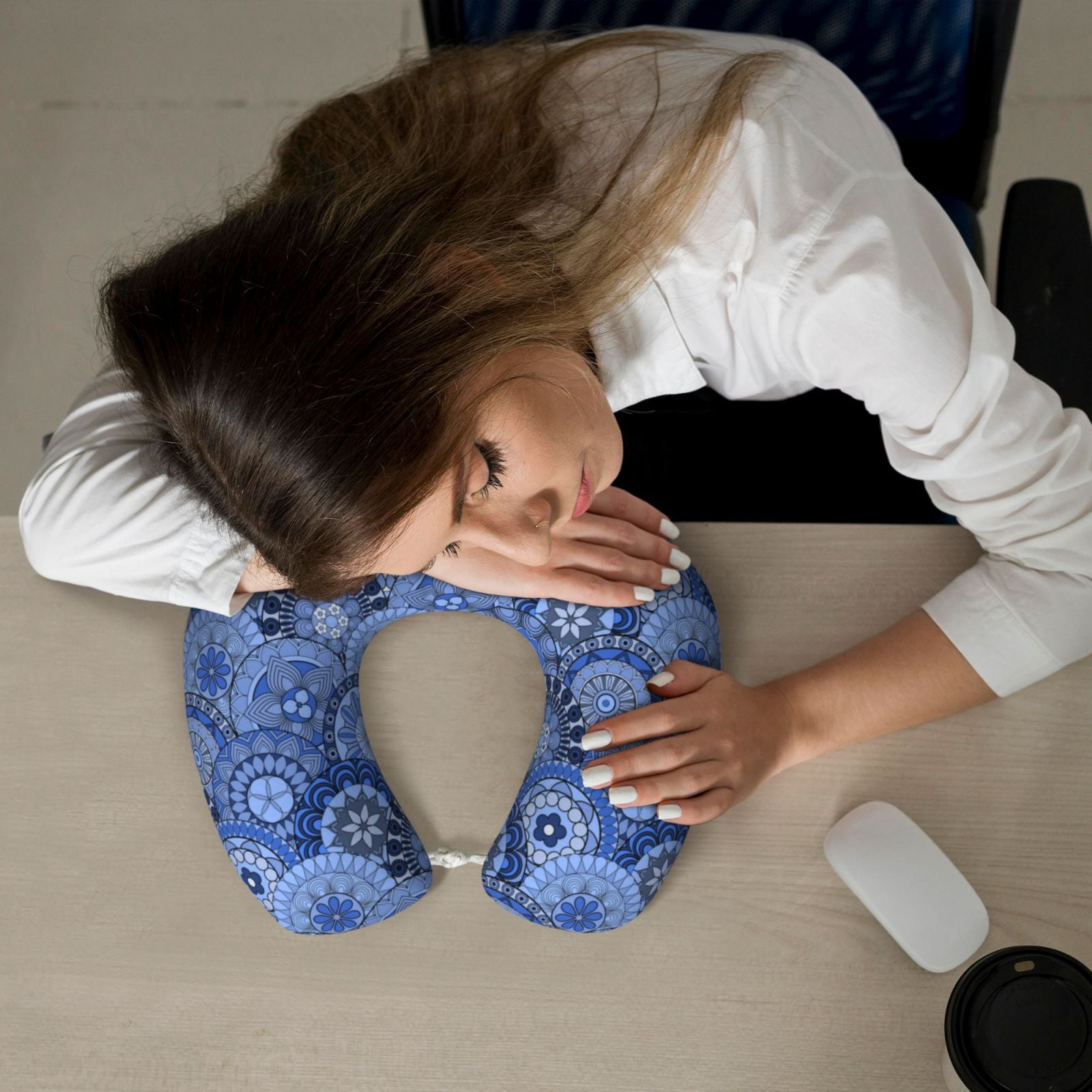 Xecao Blue Mandala Harmony Print Memory Foam Cervical Neck Pillow Versatile U-Shaped Pillows for Home,Office,Camping,Travelling,Soft Washable Cover