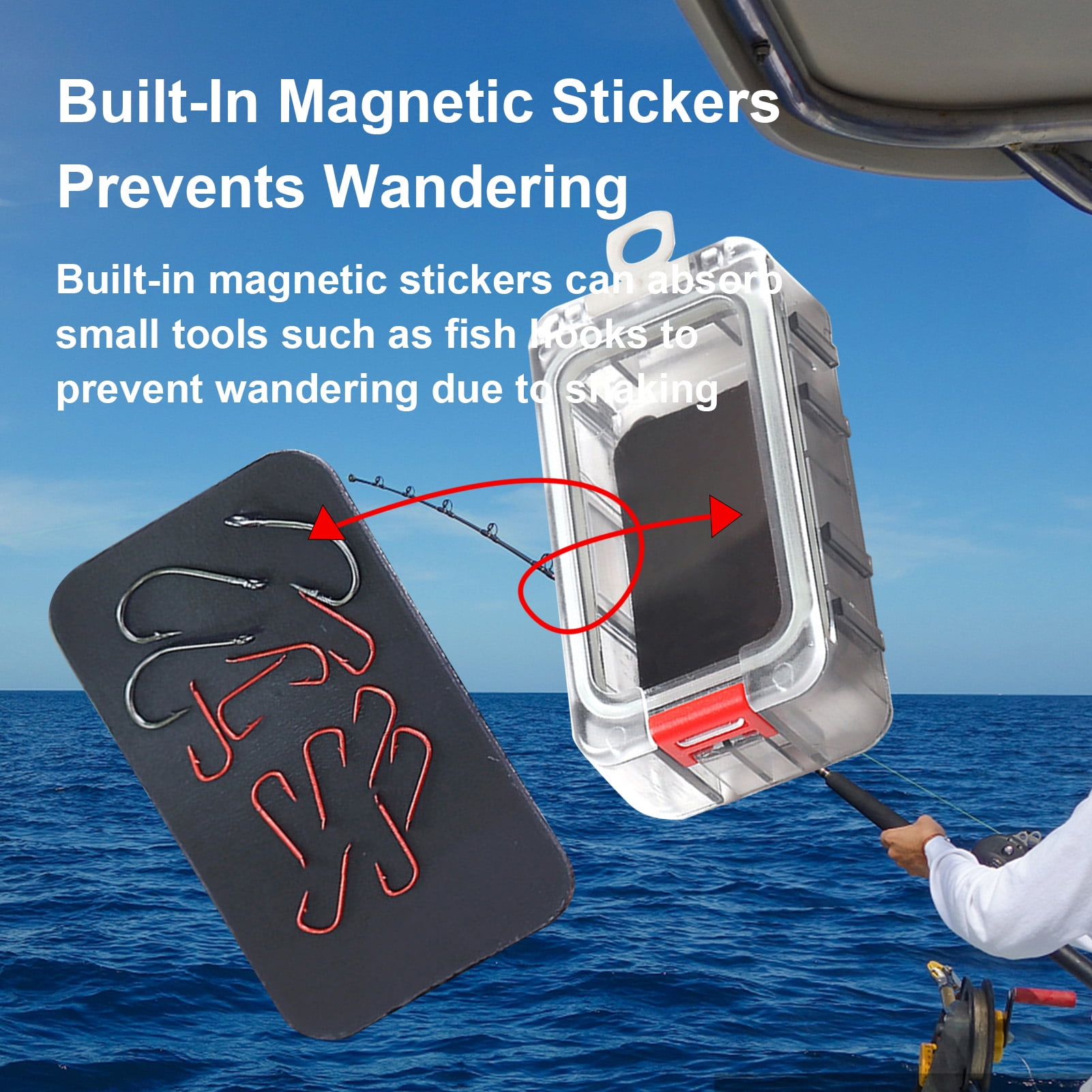 Rupoun Spliceable Night Glow Fishing Tackle Box, Magnetic Waterproof Lure Bait Organizer Tool Container for Outdoors (Red White, 6 Pieces, 5.12x3.15x2.36 inches / 13x8x6 cm)