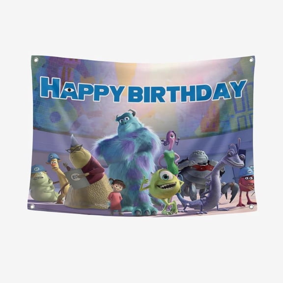 Monster Cartoon University Backdrop for Birthday Party, Monster Birthday Party Decoration Monster Party Background Banner for Celebrations 5ft x 3ft