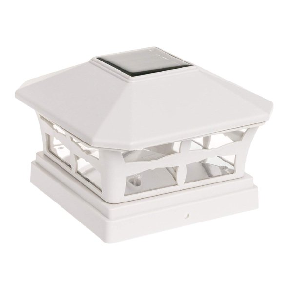 Mission Garden Sun Light Solar Powered Post Cap Light for 5 x 5 PVC Posts (White)