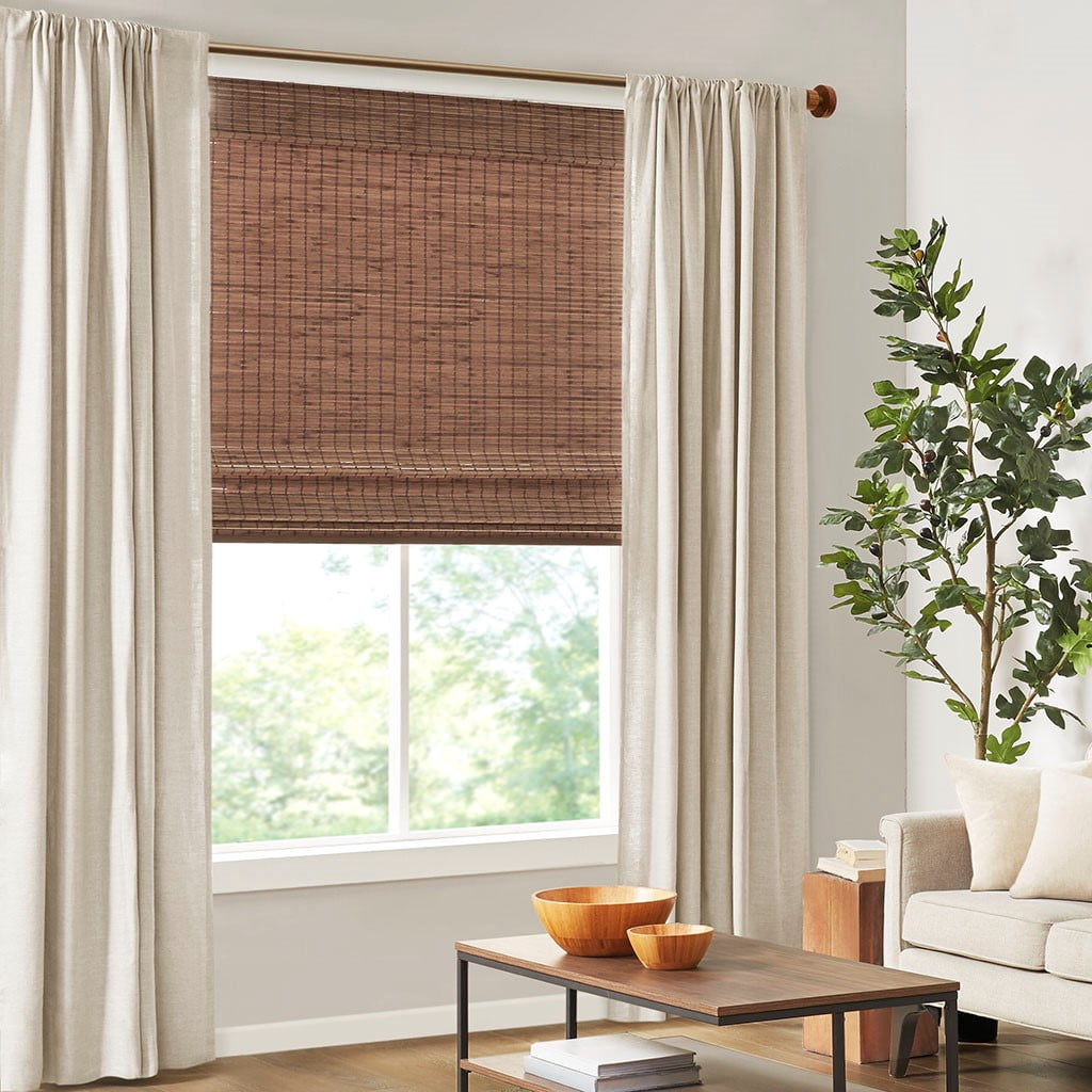 MAYEERTY Bamboo Light Filtering Privacy Roman Window Shade, Teak, 64" L x 27" W