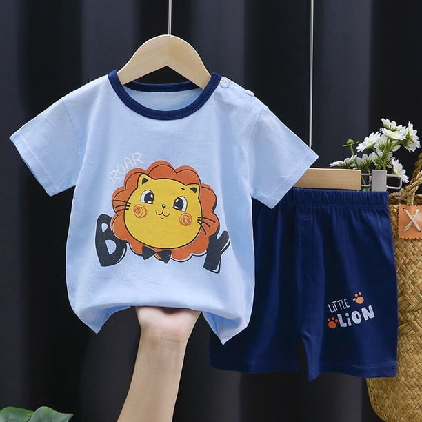 Ropa de verano para niños, Conjunto de camiseta y pantalón para bebé, traje de manga corta de dibujos animados, conjunto de 2 piezas qym unisex