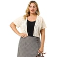 thumbnail image 4 of Women's Plus Size Shrug Cardigan Lace Allover Open Front Short Sleeve Crop Bolero Jacket Beige 2X, 4 of 7