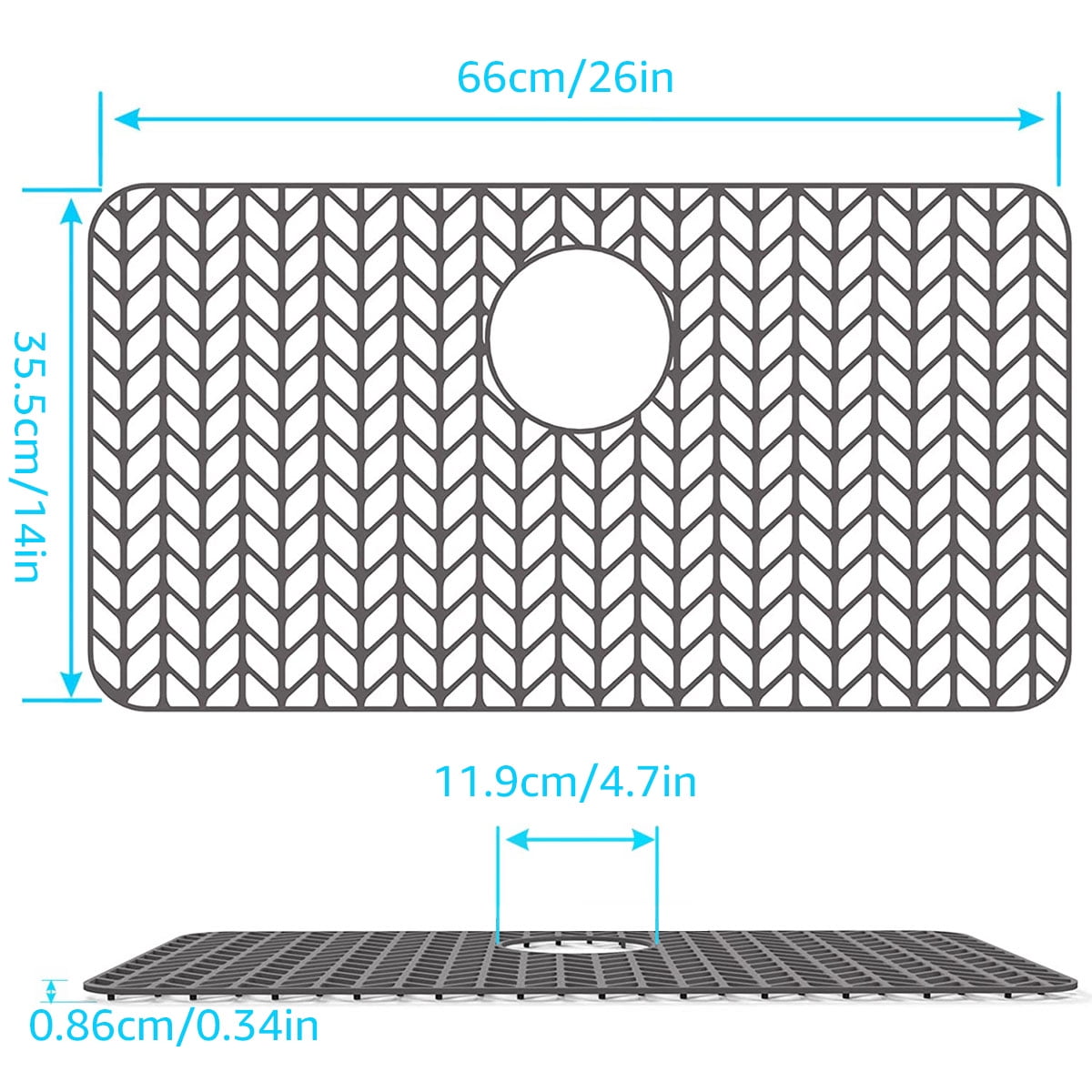 Eummy Silicone Sink Protector, Heat-Resistant Kitchen Sink Mat, Anti-Slip Sink Mat Grid Sink Drain Center for Home Kitchen Countertop, 2614inch