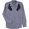 thumbnail image 1 of Ralph Lauren Camisa con botones adornada para mujer, azul, extra pequeña, 1 of 1