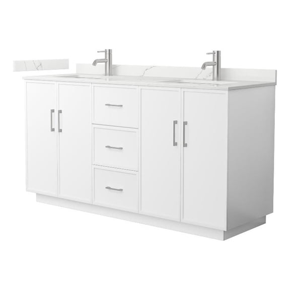 Elan TK 66" White Double Vanity & Giotto Quartz Top (1-Hole) & Nickel Trim