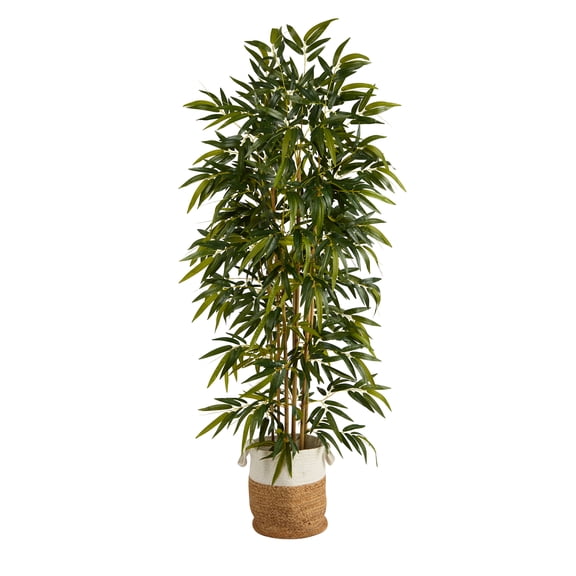 Nearly Natural 75" Bamboo Artificial Tree in Handmade Natural Jute and Cotton Planter