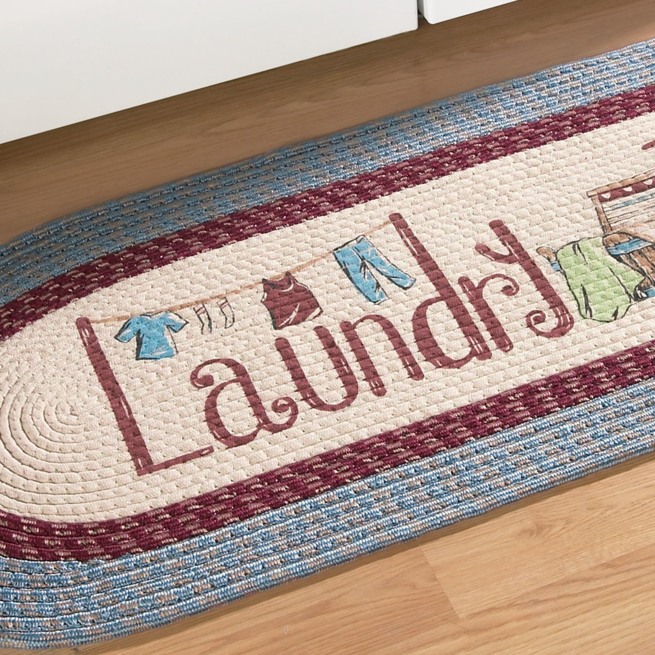 Collections Etc Braided Laundry Room Floor Runner Rug With Blue