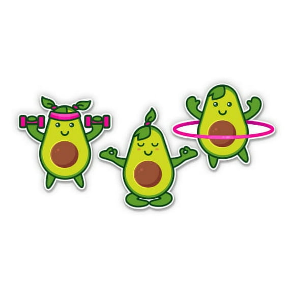 Avocado Cuties Working Out Exercise Gym - 2" Each Vinyl Stickers - For Car Laptop Water Bottle Phone - Waterproof Decals