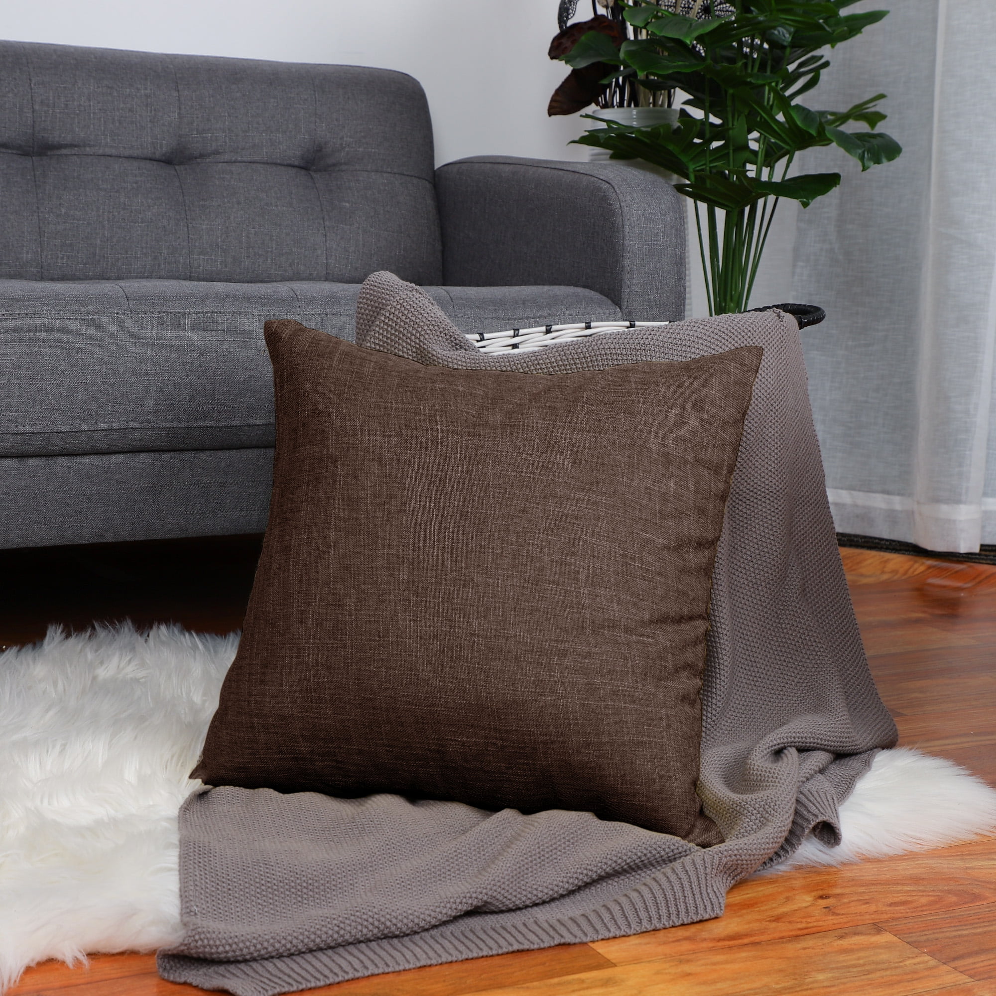 PiccoCasa 1Piece Cotton Linen Decorative Square Solid Cushion Covers