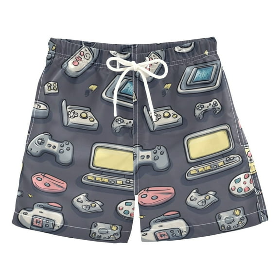 Game Elements Cartoon Boys Swim Trunks Quick Dry Boy Swim Shorts for 3-14 Years