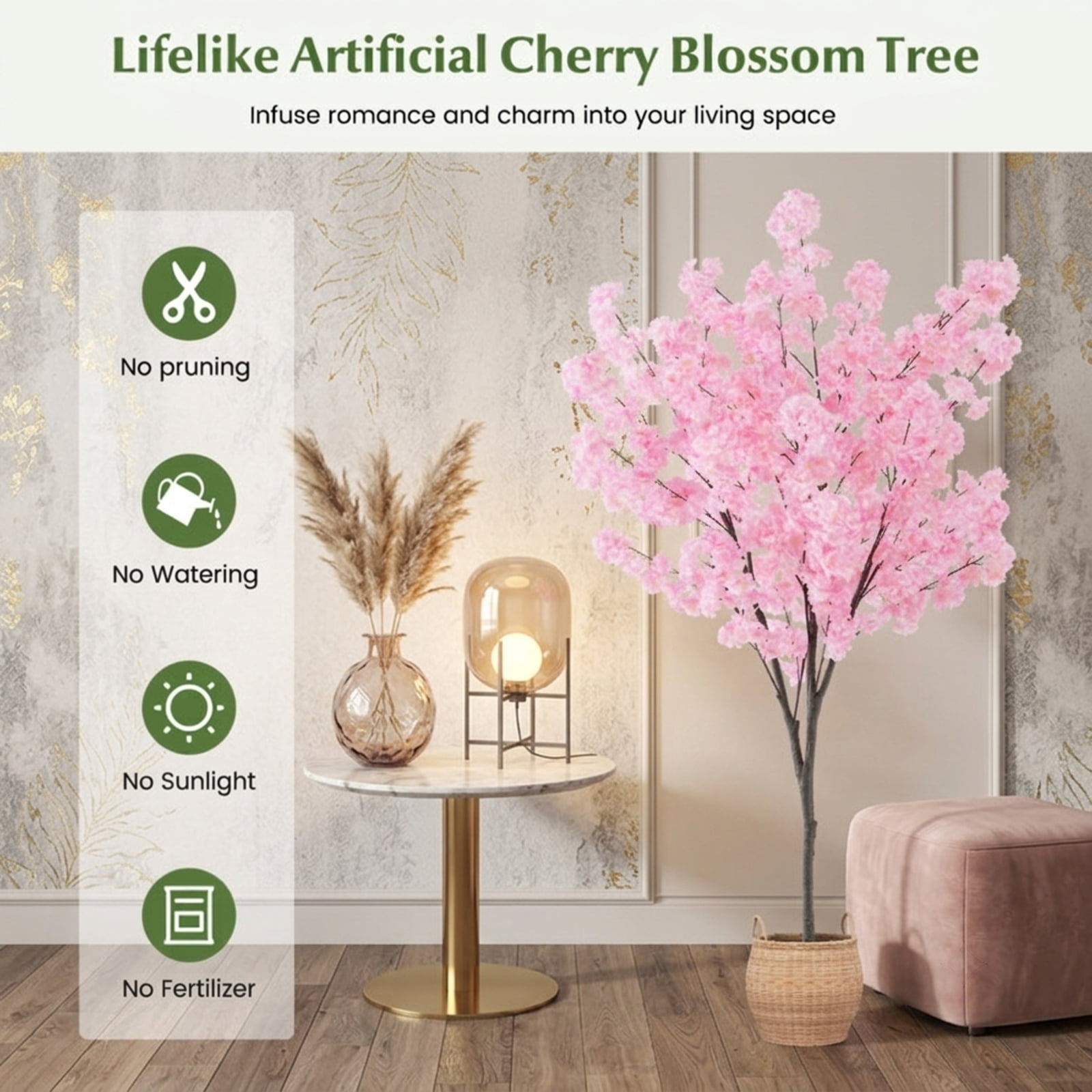 Vebreda Artificial Plant Decor, 6.5 FT Tall Artificial Cherry Blossom Tree with 1170 Pink Flowers, Gorgeous and Vivid Appearance