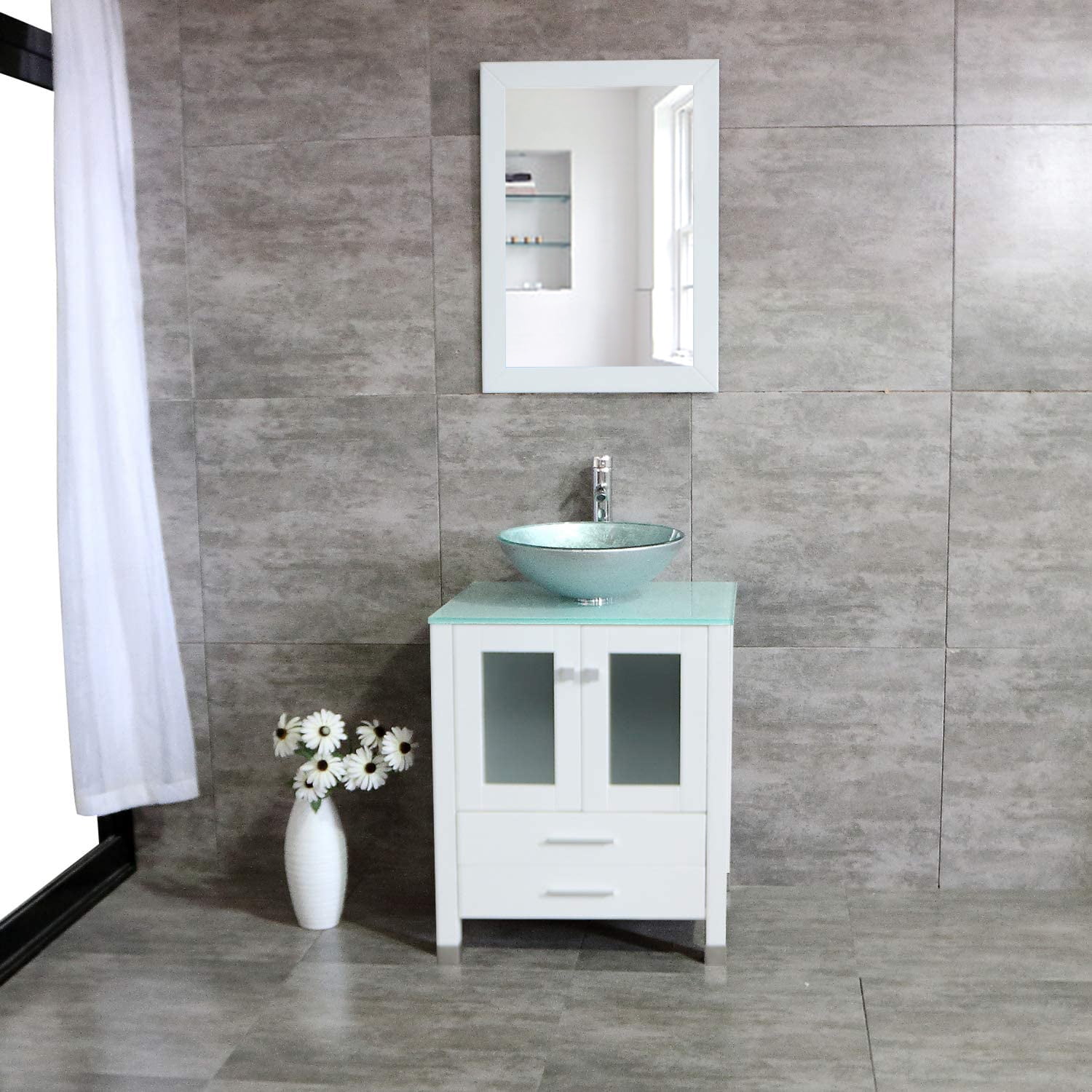W 24 Bathroom Vanity Cabinet, Glass Bowl Vanity