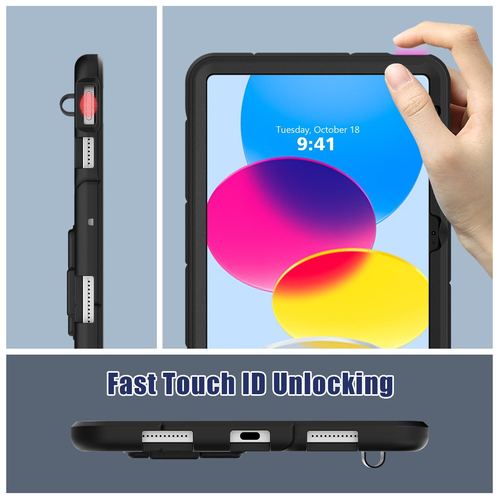 Kids Cases for iPad 10th Generation 2022,TECH CIRCLE Heavy Duty Shockproof Rugged Full Body Protective Sturdy Kickstands iPad 10.9 inch case with Pencil Holder for Kids Children Boys,Black